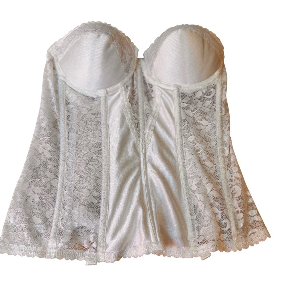 Carnival Lace Bustier 36B White Bridal Corset Strapless Boned Hook Eye EUC - Picture 8 of 8